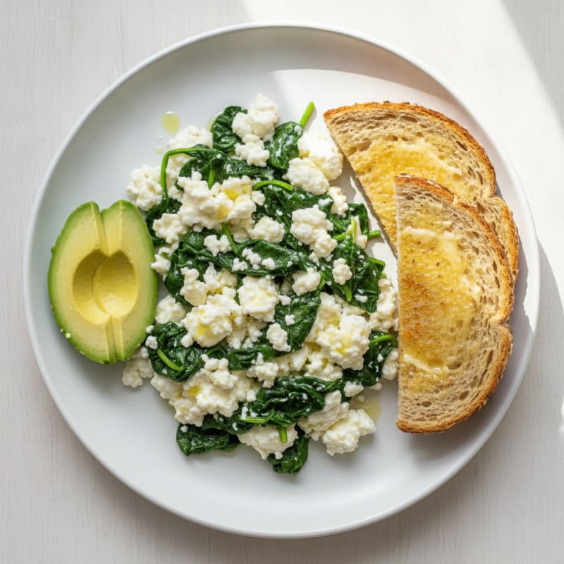 Egg White and Cottage Cheese Scramble with Sautéed Spinach