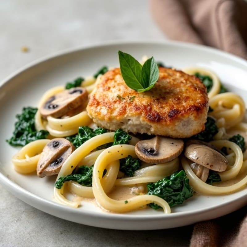 Creamy Truffle Mushroom Pasta with Sautéed Spinach