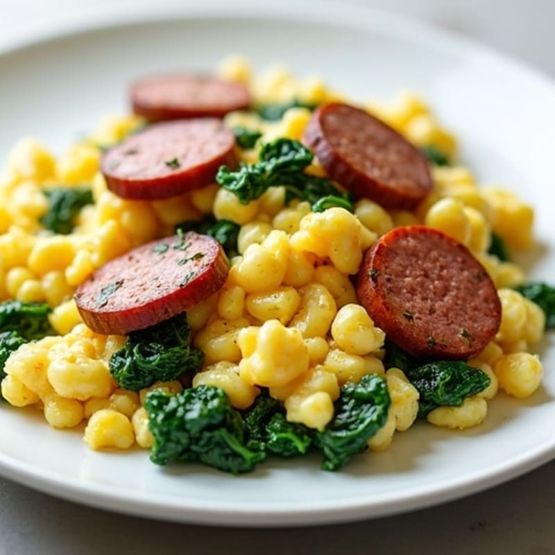 Egg White Scramble with Turkey Sausage and Sautéed Spinach