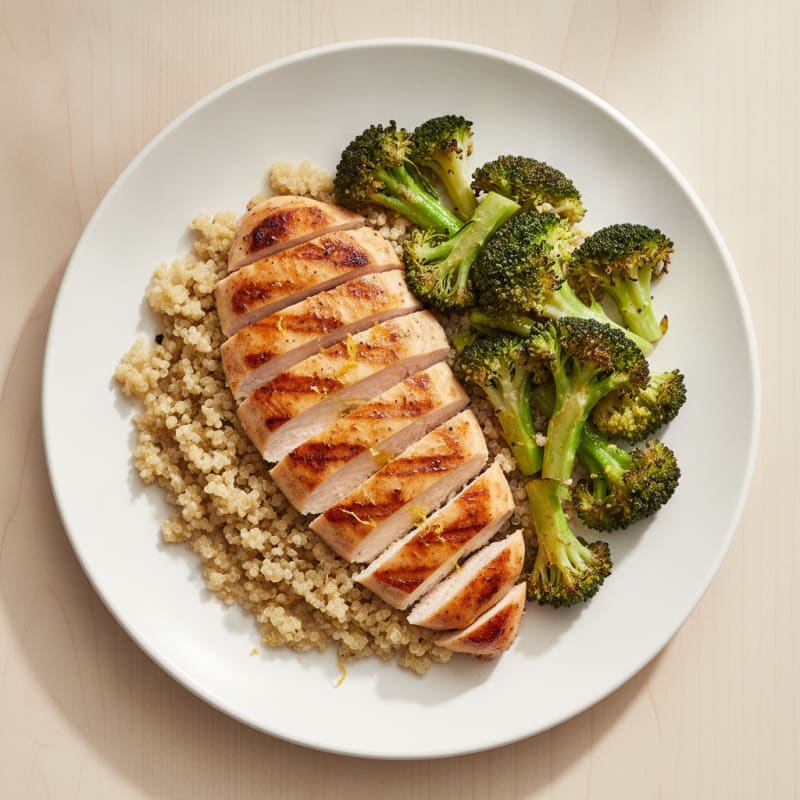 Grilled Chicken Breast with Roasted Broccoli and Quinoa