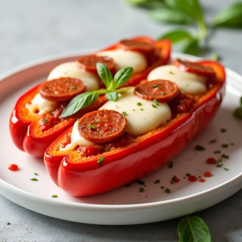 Roasted Bell Pepper Pizza Boats with Lean Turkey Pepperoni and Marinara