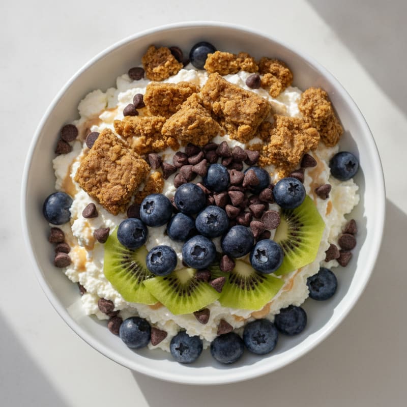 Chocolate Chip Protein Yogurt Parfait with Kiwi and Keto Granola Bar