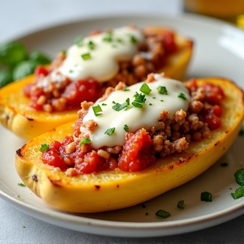 Spaghetti Squash Boats with Lean Ground Turkey, Fresh Marinara, and Melty Mozzarella