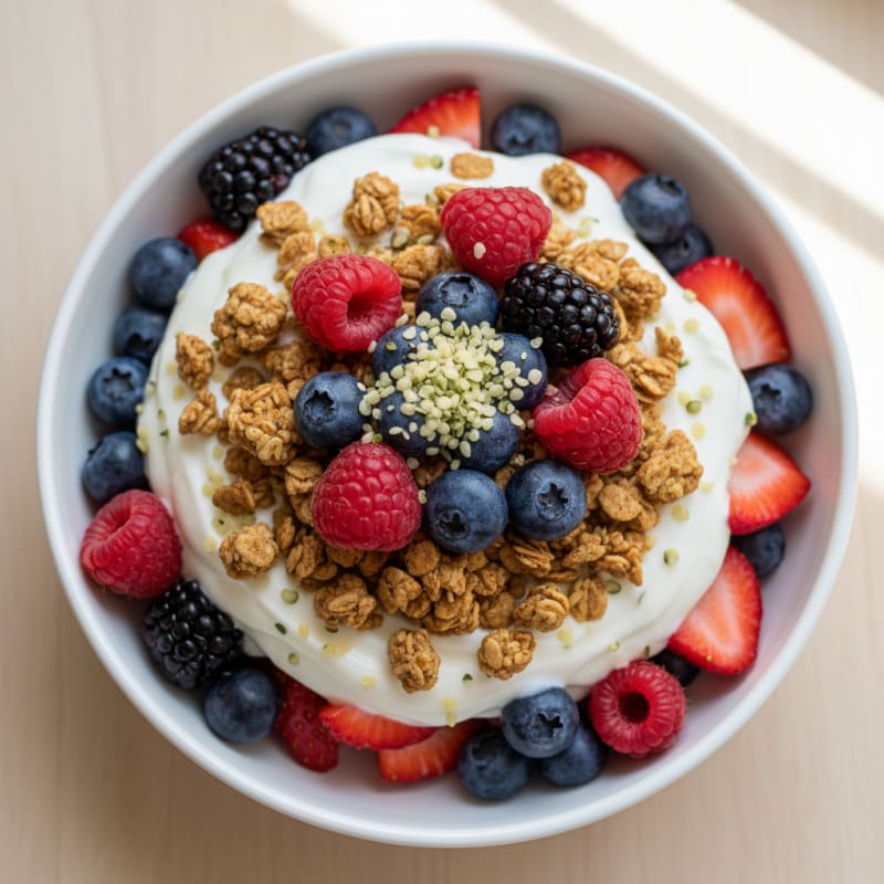 Greek Yogurt Parfait with Protein Granola and Mixed Berries