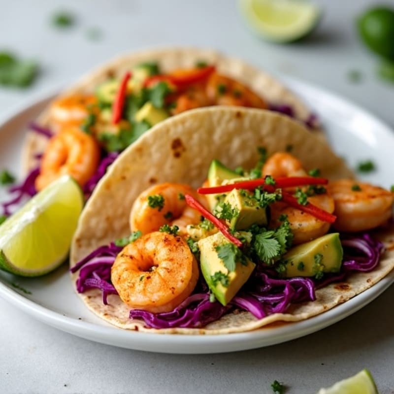 Spicy Shrimp Tacos with Creamy Avocado Slaw
