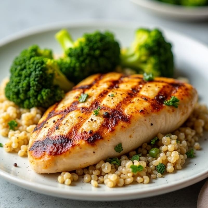 Grilled Chicken Breast with Quinoa and Roasted Broccoli