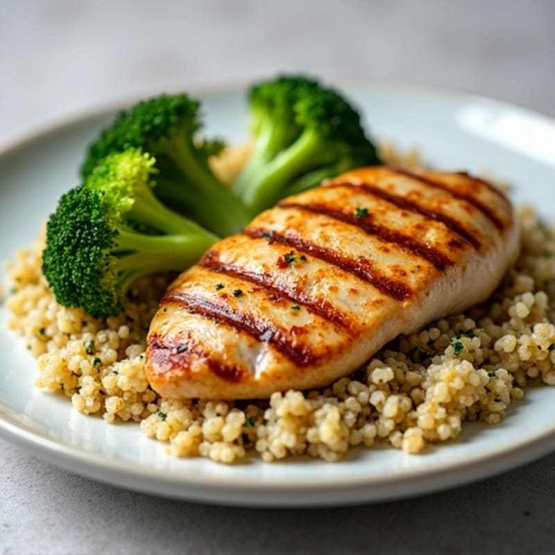 Grilled Chicken Breast with Quinoa and Roasted Broccoli