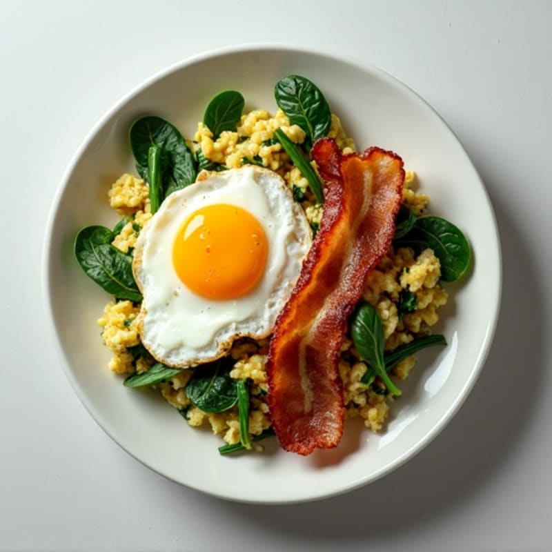 Egg White Spinach Scramble with Turkey Bacon