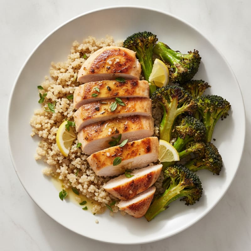 Grilled Chicken Breast with Quinoa and Roasted Broccoli