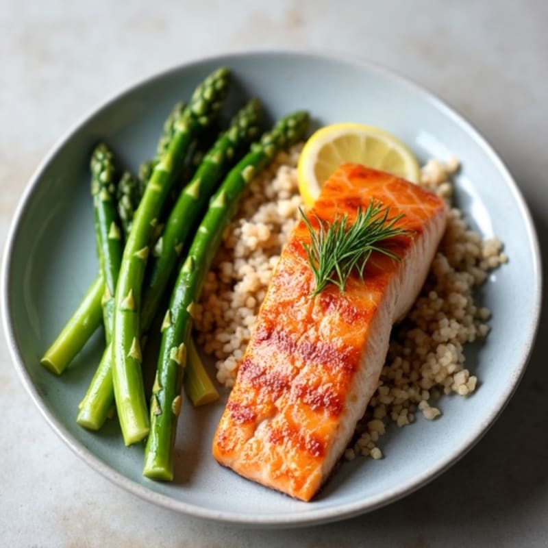 Seared Salmon with Steamed Asparagus and Brown Rice