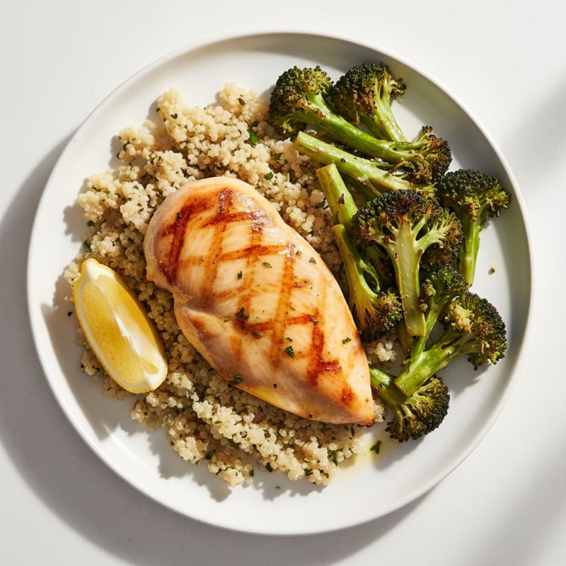 Grilled Chicken Breast with Quinoa and Roasted Broccoli
