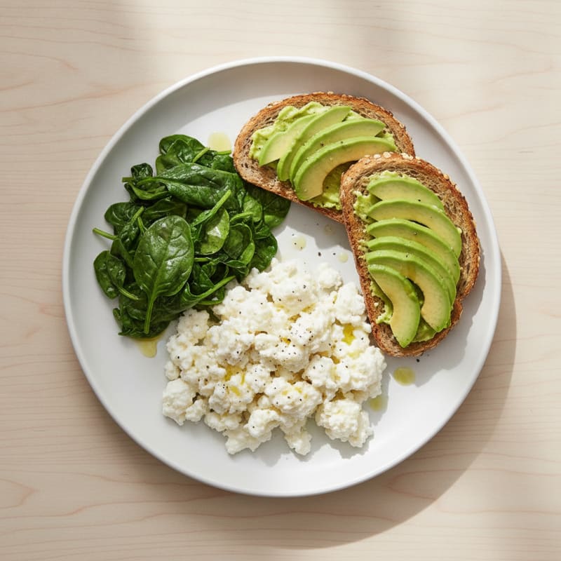 Egg White and Cottage Cheese Scramble with Sautéed Spinach