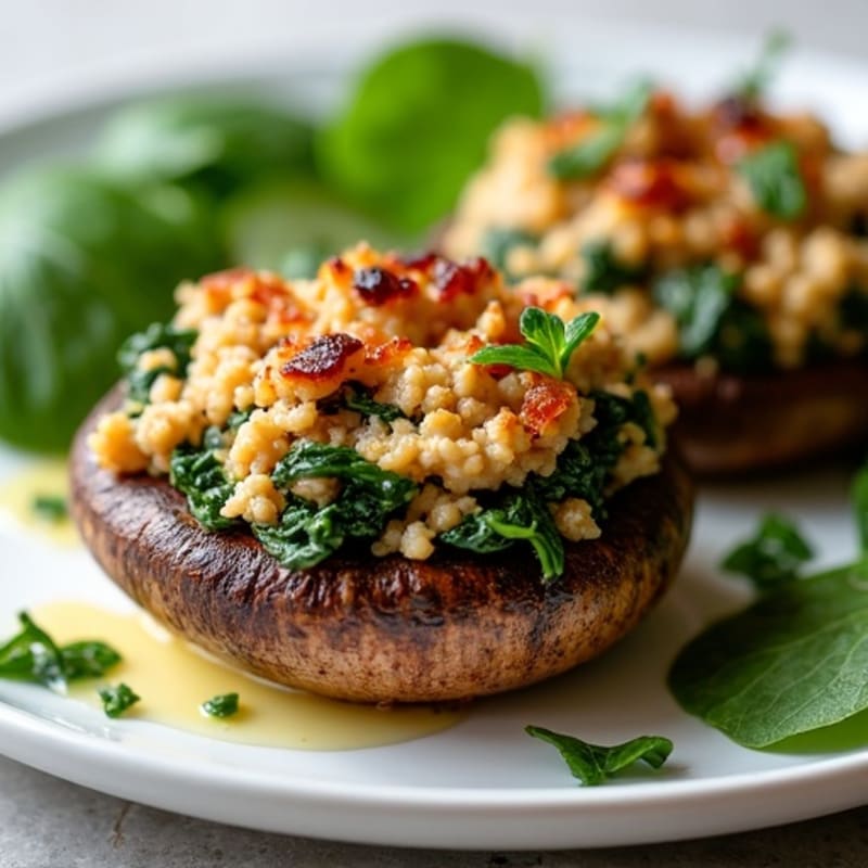 Roasted Portobello Mushrooms Stuffed with Lean Ground Turkey and Spinach