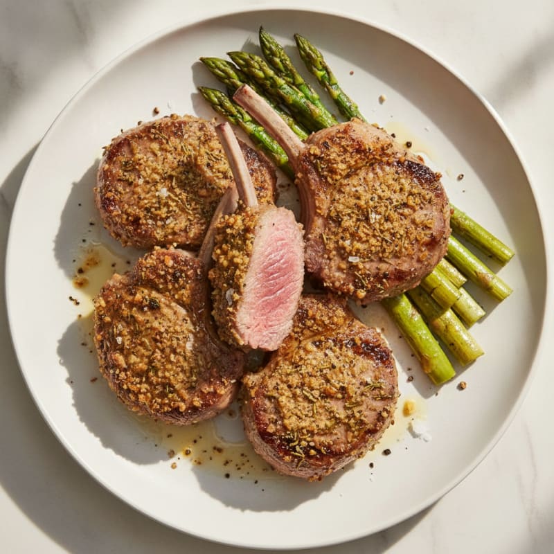 Herb-Crusted Lamb Chops with Roasted Asparagus