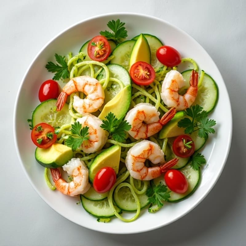 Shrimp and Spiralized Cucumber Salad with Fresh Herbs and Lime