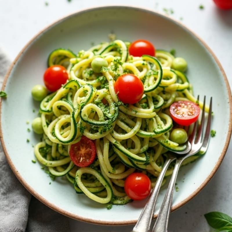 Creamy Vegan Pesto Zoodles with Fresh Cherry Tomatoes