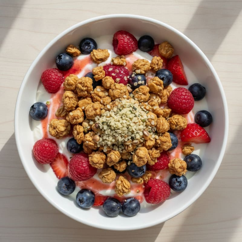 Greek Yogurt Parfait with Protein Granola and Mixed Berries