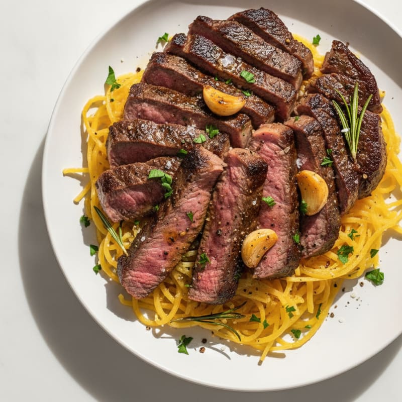 Garlic Herb Steak with Roasted Spaghetti Squash