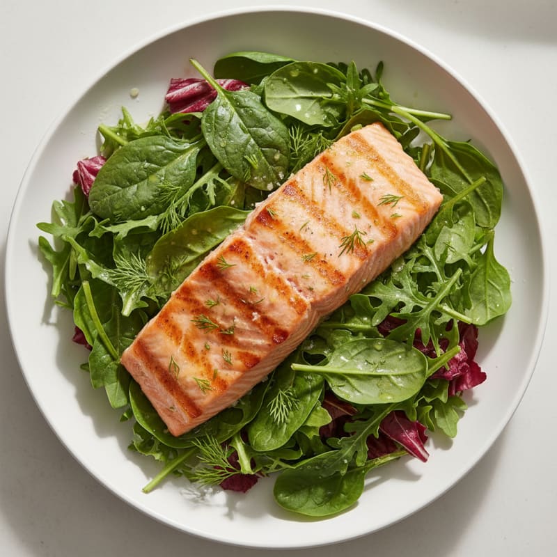 Grilled Salmon and Mixed Greens Salad with Lemon Vinaigrette