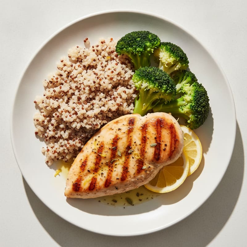 Grilled Chicken Breast with Quinoa and Steamed Broccoli