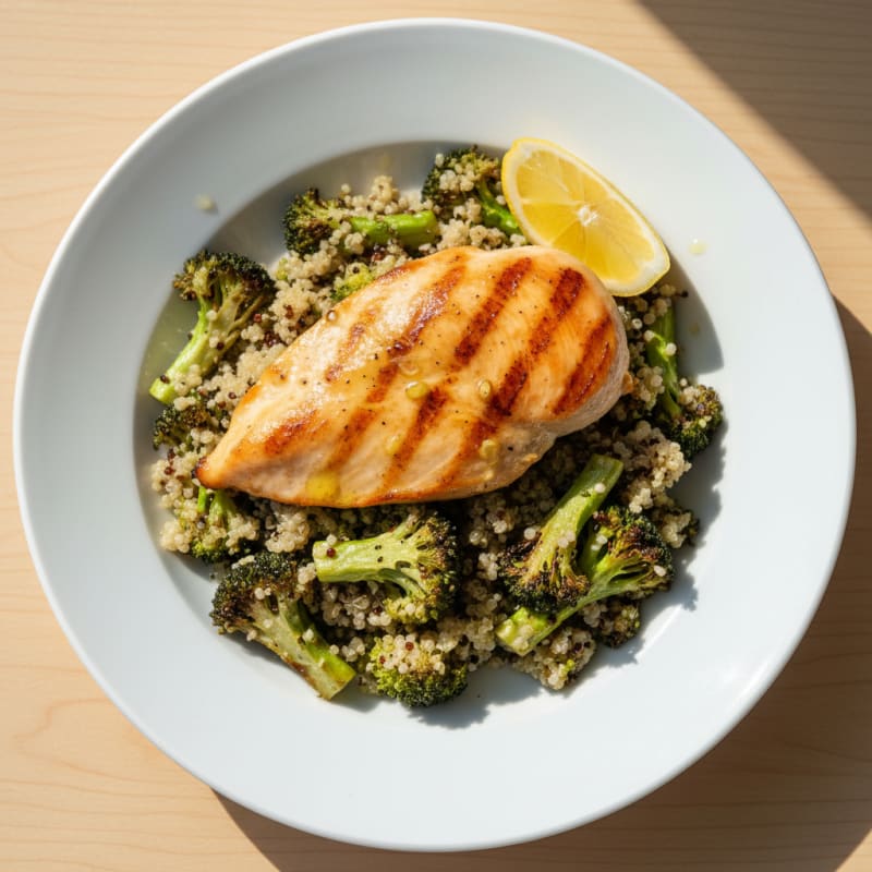 Grilled Chicken Breast with Quinoa and Roasted Broccoli