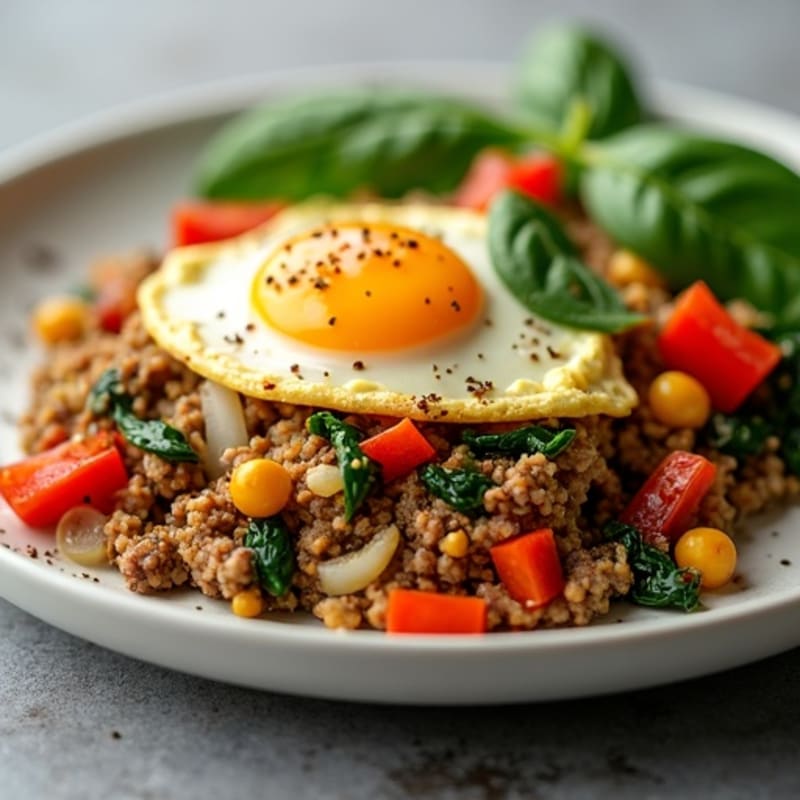 Savory Ground Beef and Scrambled Eggs Skillet