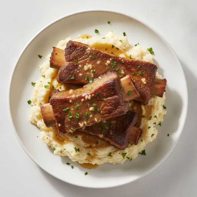 Garlic Butter Short Ribs with Mashed Sweet Potatoes
