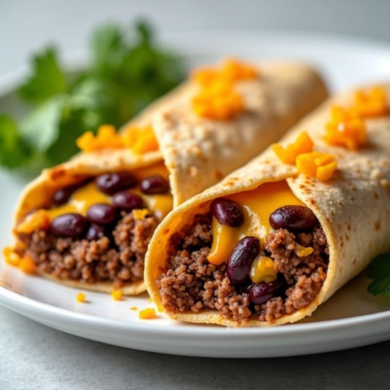 Lean Ground Beef and Black Bean Cheesy Baked Wraps