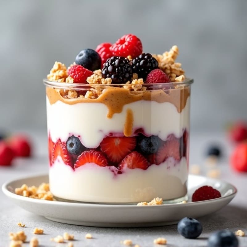 Greek Yogurt Parfait with Almond Butter and Berries