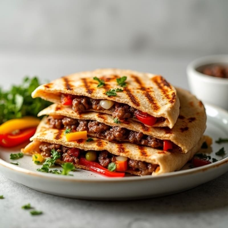 Crispy Whole Wheat Steak Quesadillas with Sautéed Peppers and Onions