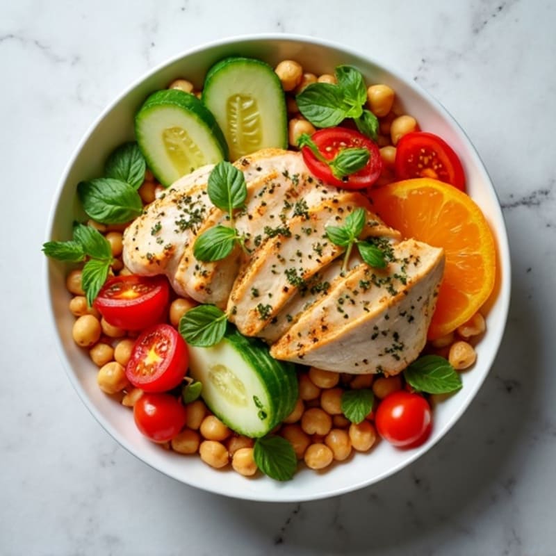 Herb-Marinated Chicken and Chickpea Bowl with Fresh Vegetables