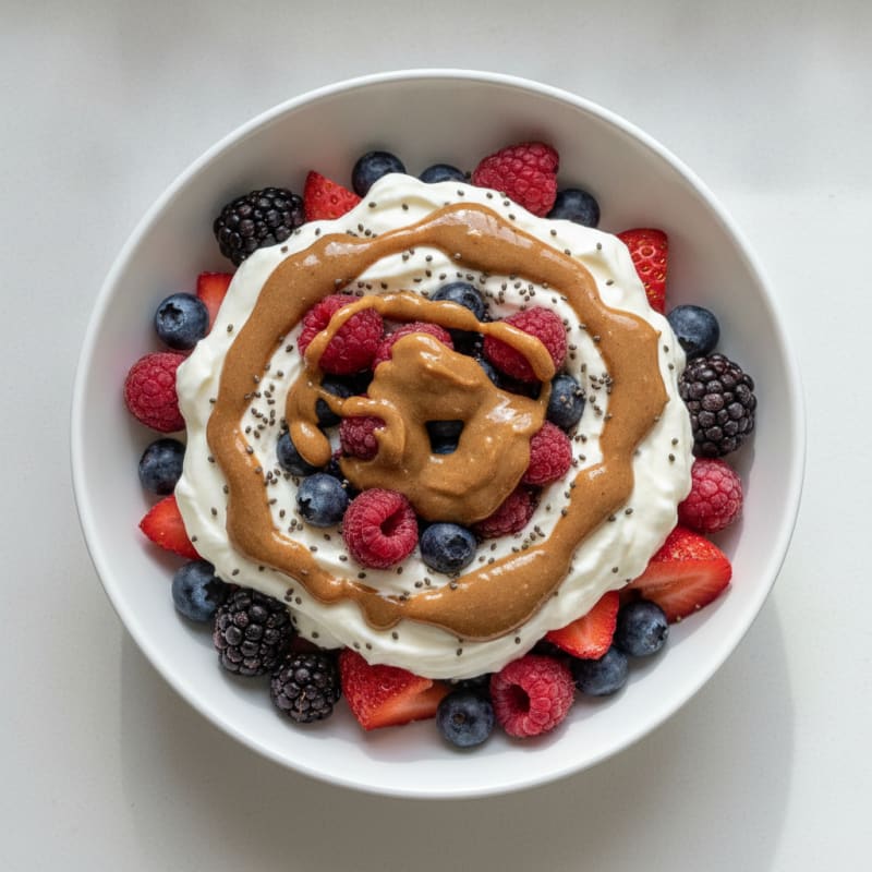 Greek Yogurt Protein Parfait with Mixed Berries and Almond Butter