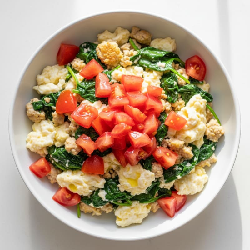 Egg White and Turkey Spinach Scramble with Fresh Tomatoes