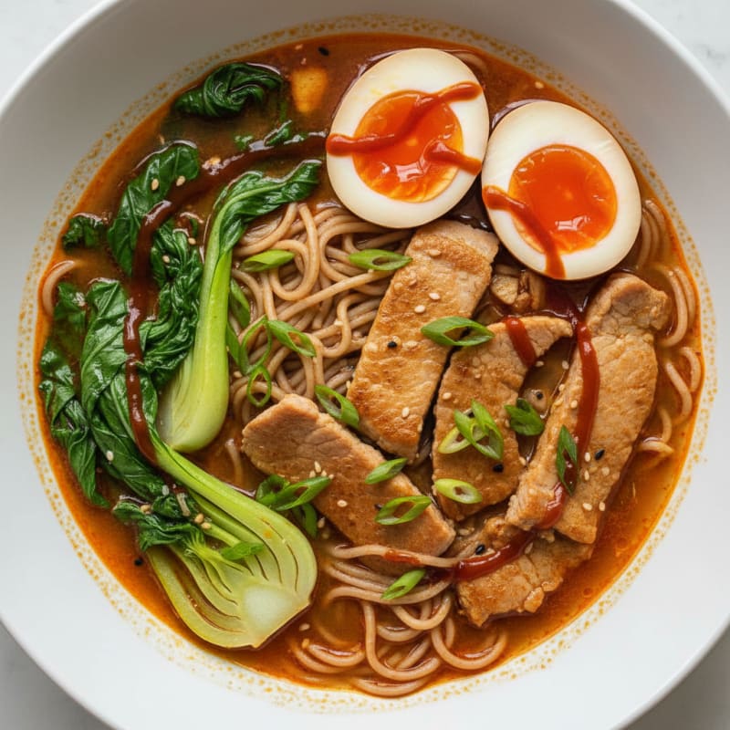 Sriracha Pork Ramen with Jammy Eggs