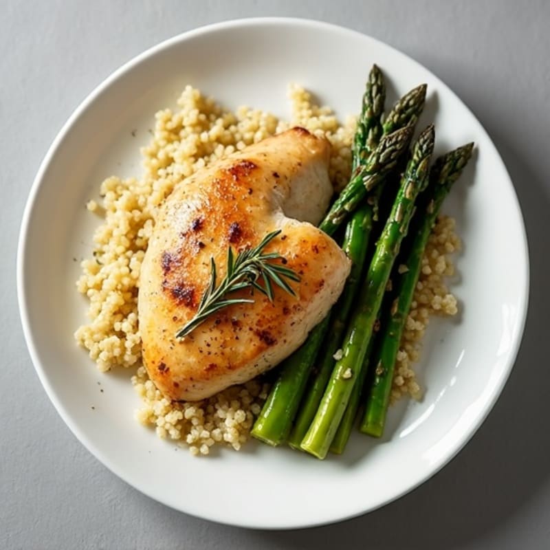 Lemon Herb Roasted Chicken with Roasted Asparagus and Fluffy Quinoa