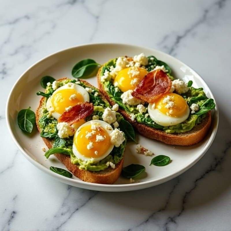 Egg White and Spinach Scramble with Turkey Bacon and Smashed Avocado Toast
