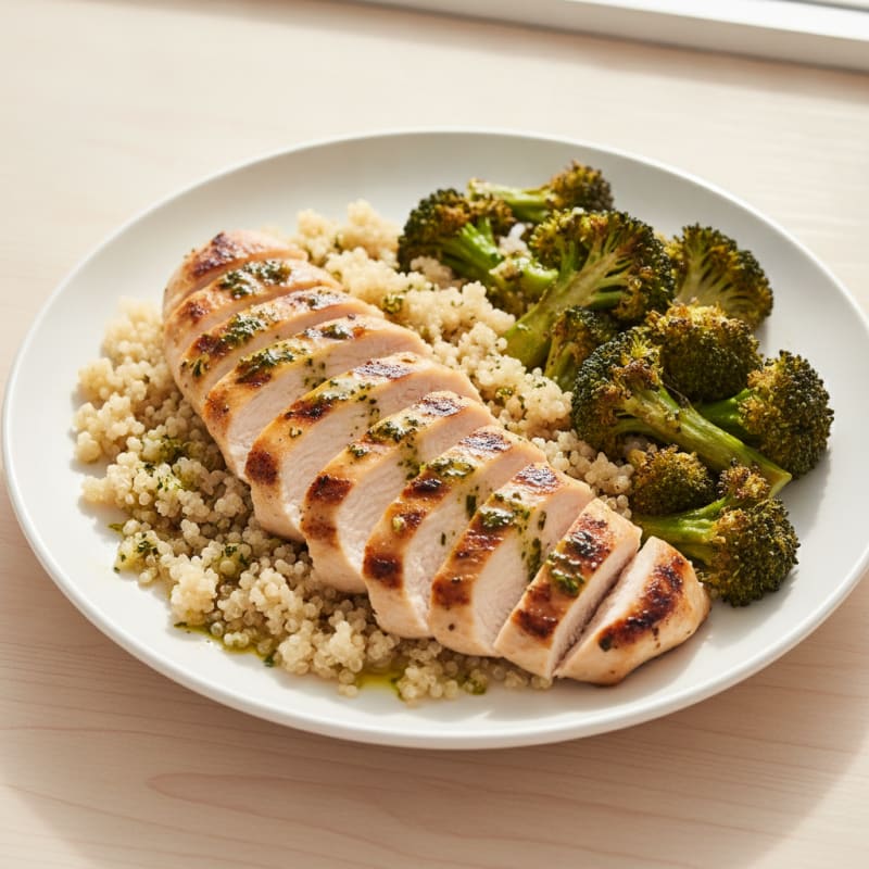 Grilled Chicken Breast with Quinoa and Roasted Broccoli