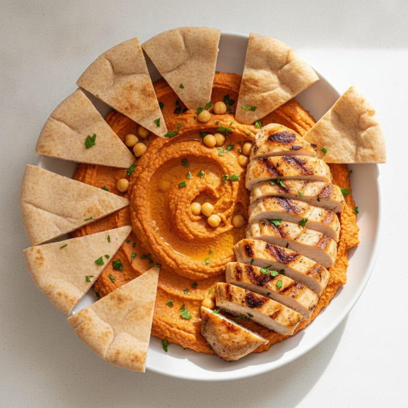 Roasted Red Pepper Hummus with Warm Pita