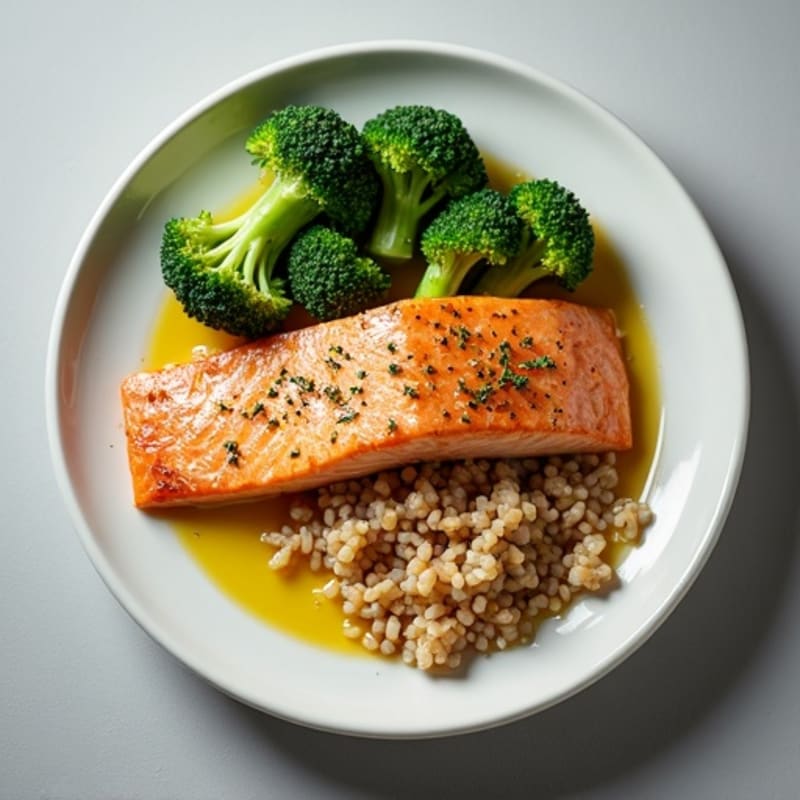 Seared Salmon with Steamed Broccoli and Brown Rice