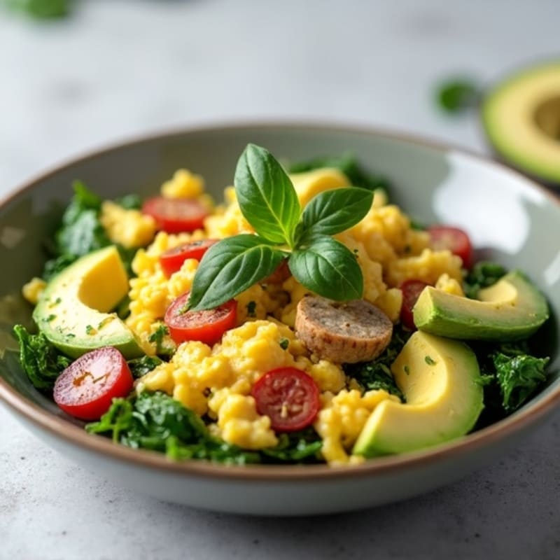 Egg White Spinach Scramble with Turkey Sausage