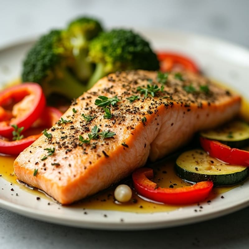 Herb-Crusted Baked Salmon with Roasted Vegetables
