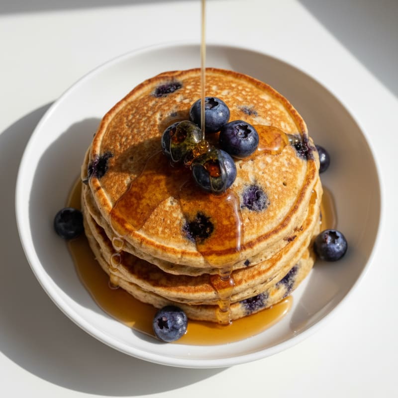 Blueberry Protein Pancakes with Maple Syrup