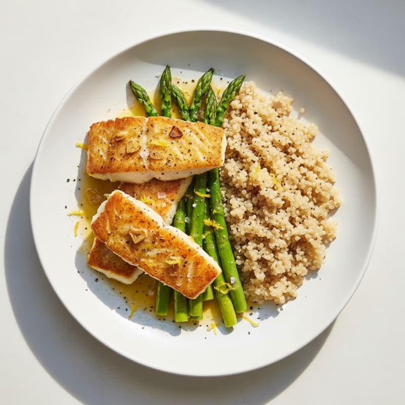 Golden Pan-Seared Cod with Lemony Asparagus