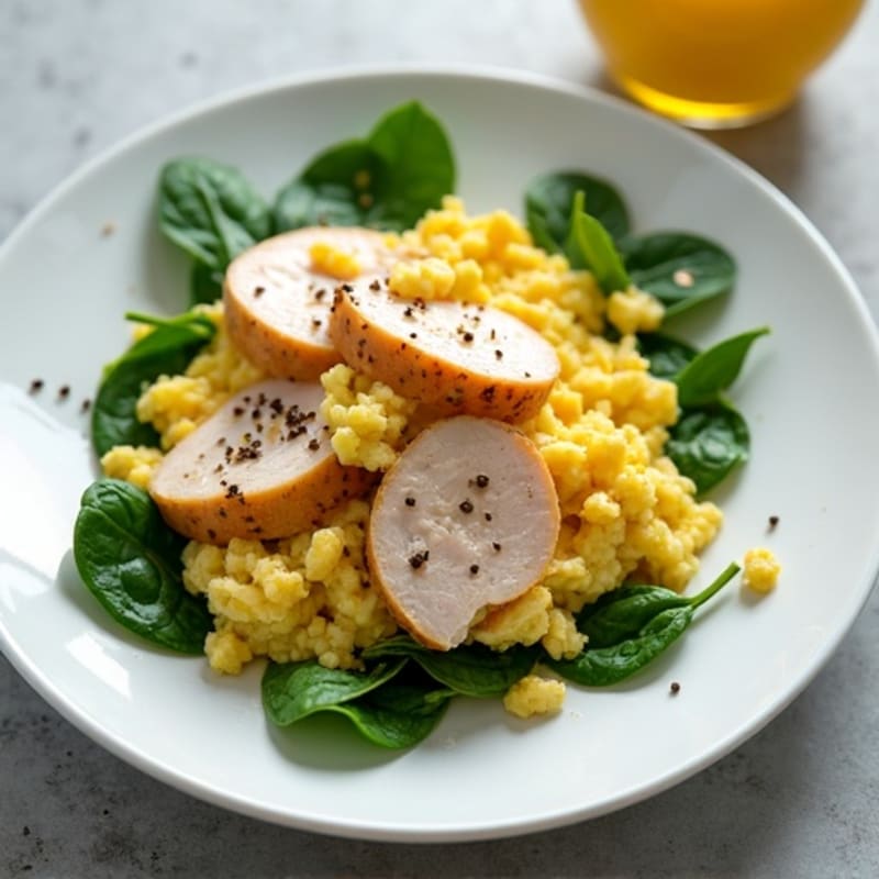 Egg White Scramble with Turkey Breast and Baby Spinach