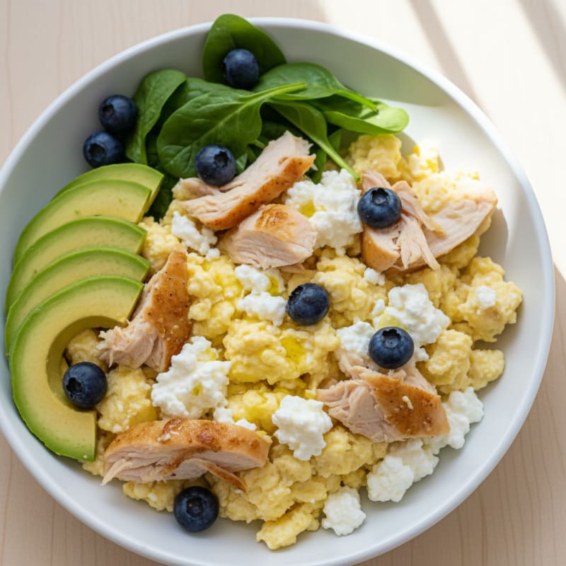 Cottage Cheese Egg Scramble with Roasted Turkey