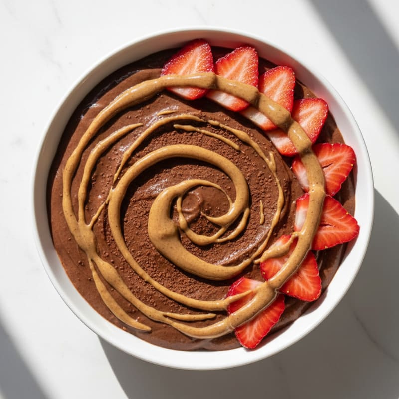 Silky Chocolate Protein Pudding with Sliced Strawberries