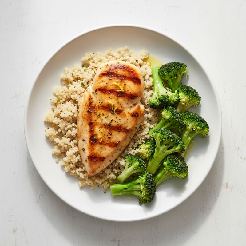 Grilled Chicken Breast with Quinoa and Steamed Broccoli