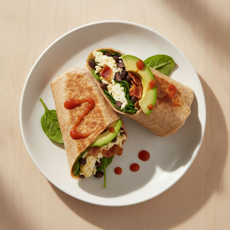 Crispy Turkey Bacon and Egg White Breakfast Burrito with Black Beans