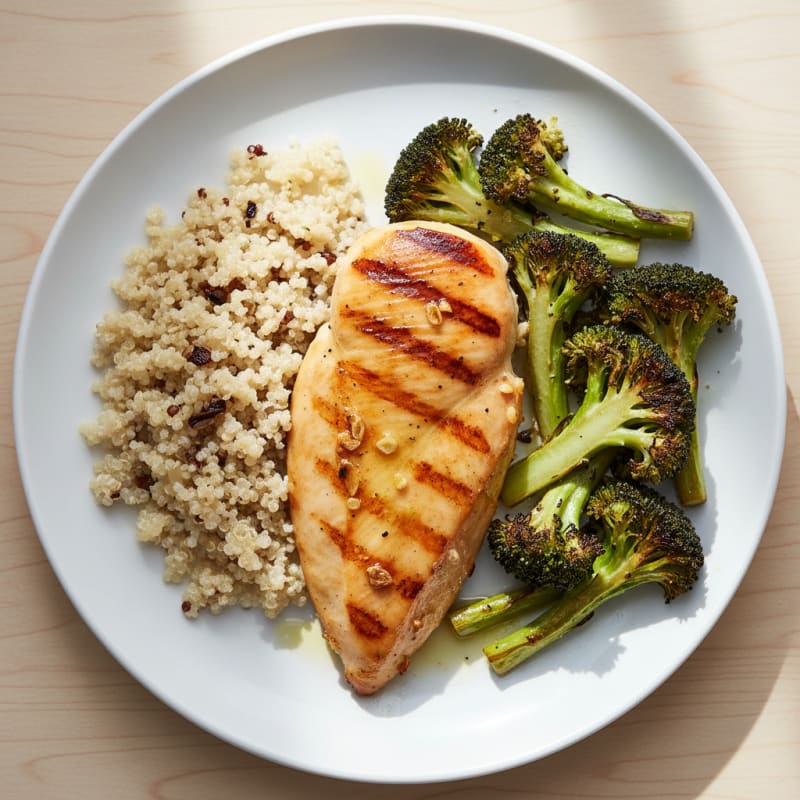 Grilled Chicken Breast with Roasted Broccoli and Quinoa