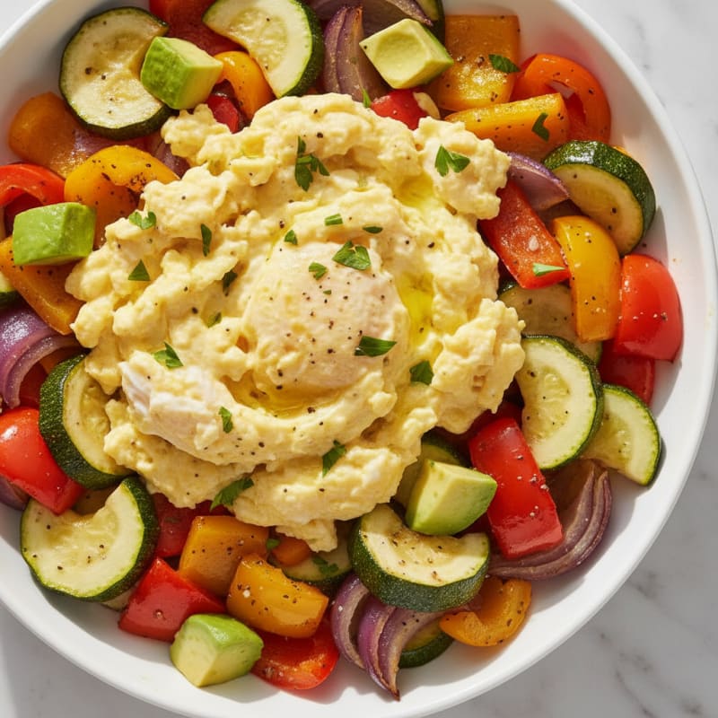 Hearty Scrambled Eggs with Roasted Vegetables